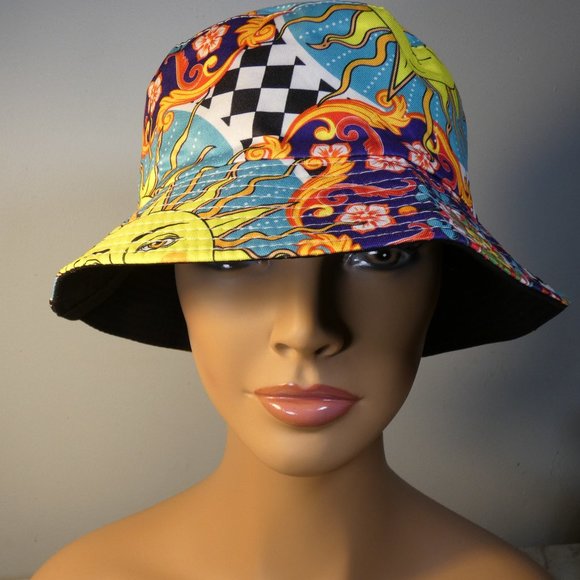 UNISEX Reversible celestial bucket hat sun print and black - Picture 4 of 7